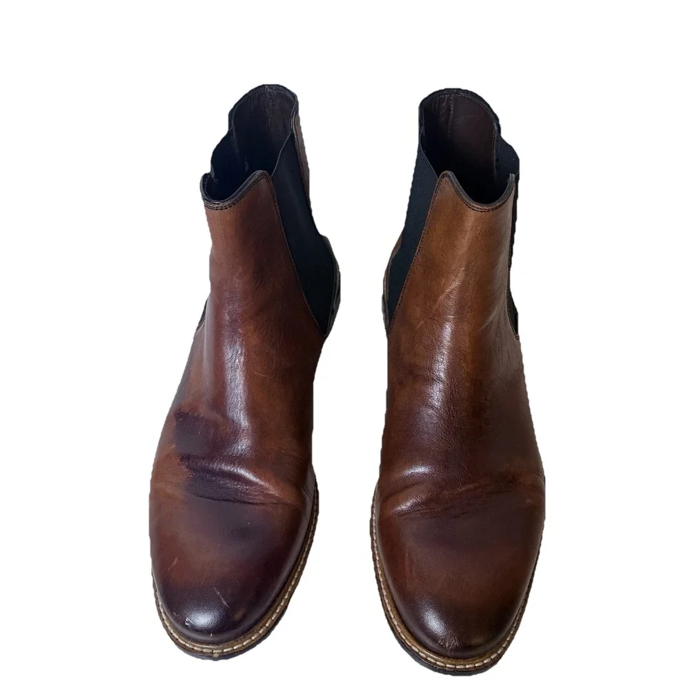 Bacco Bucci Mens Chelsea Ankle Boots Leather Slip On Dress Casual Brown Size 12M